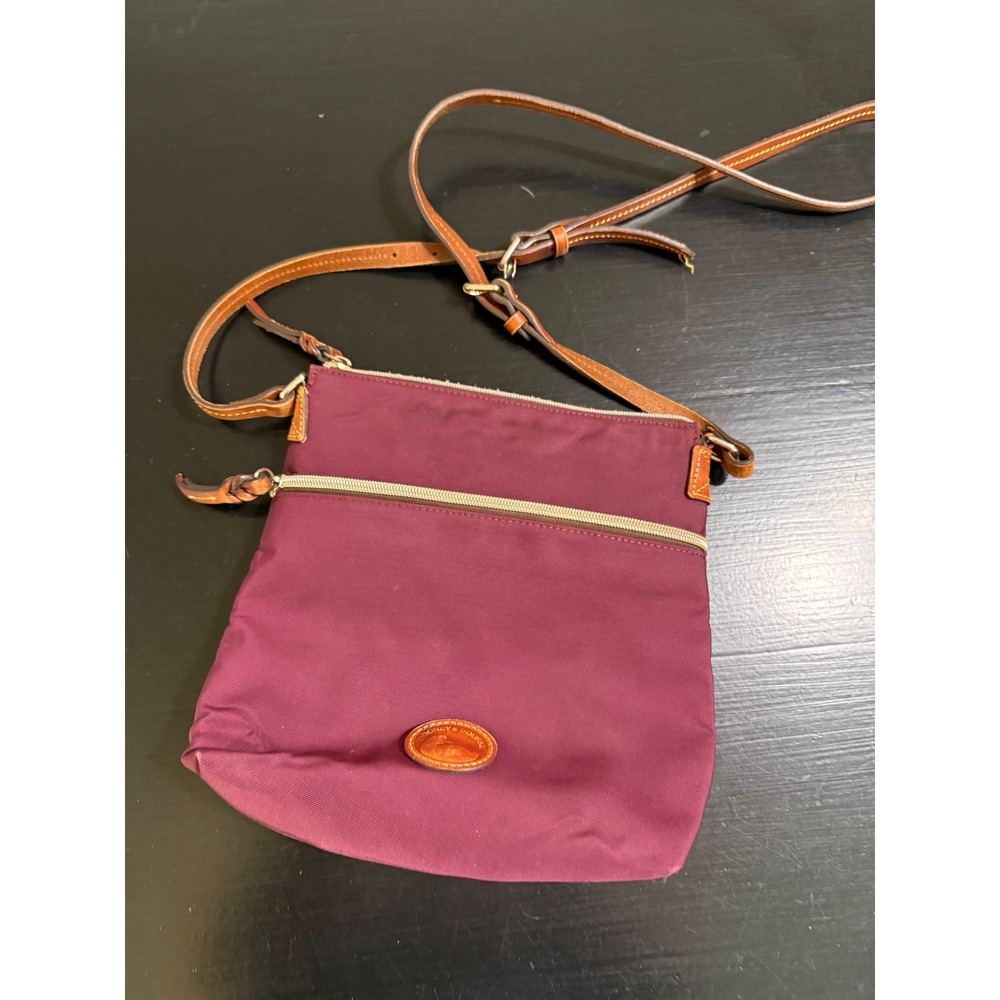 Dooney & Bourke Nylon Crossbody Bag Plum Burgundy Tan Leather Trim Duck Logo